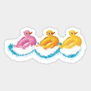 Three inflatable ducks racing in the water Sticker